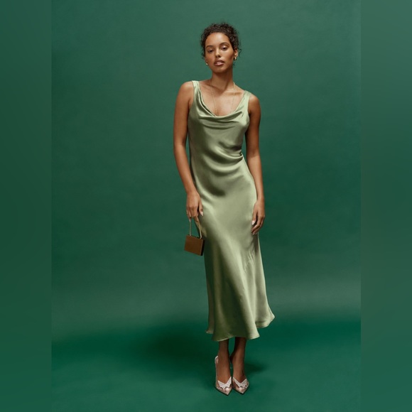 Reformation Dresses & Skirts - Like New, Reformation Bryn Sleeveless Silk Midi Dress in Artichoke Green, Size 0
